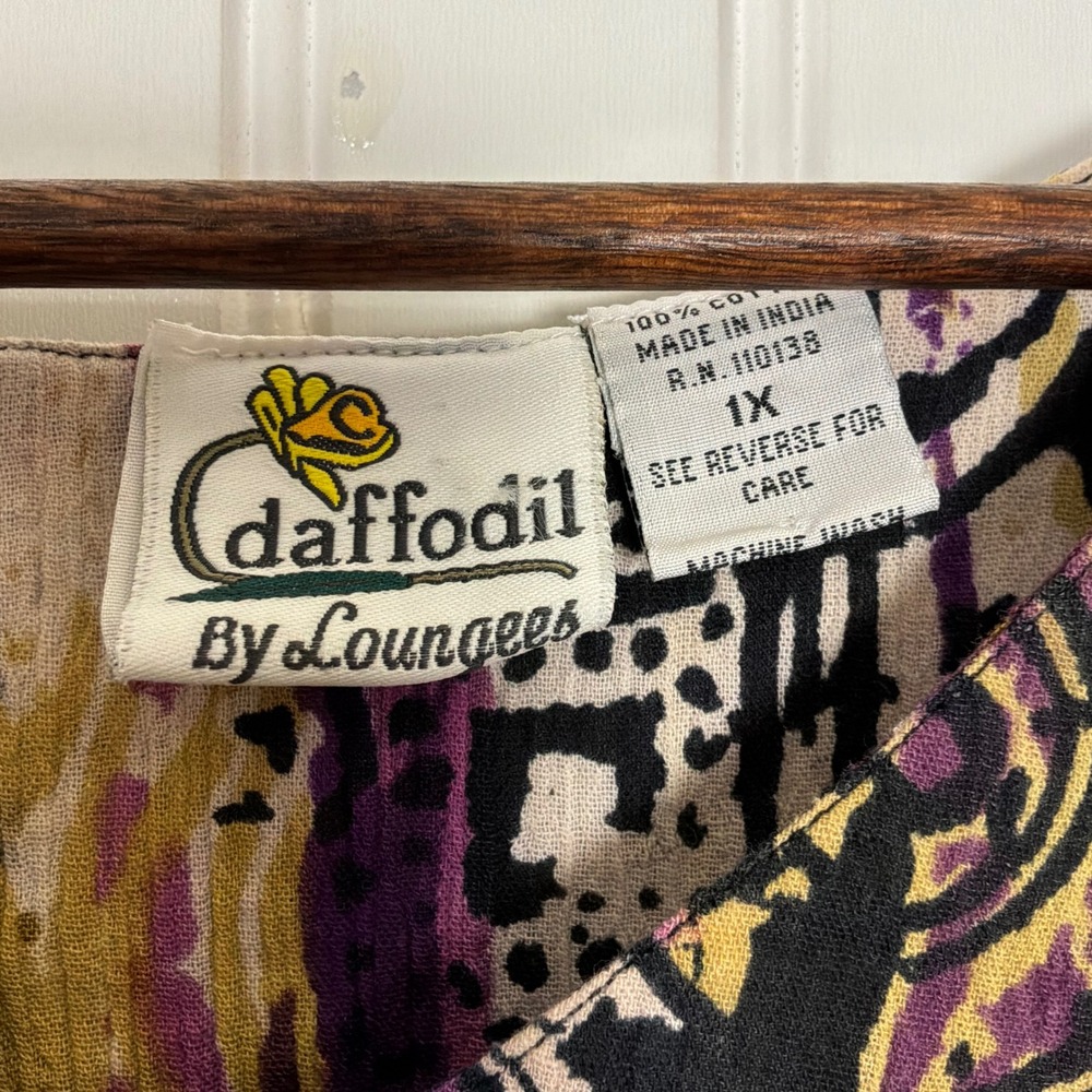 Daffodil By Loungees Nightgown 1X Purple Excellent Abstract Cotton Muu Muu - Picture 4 of 6